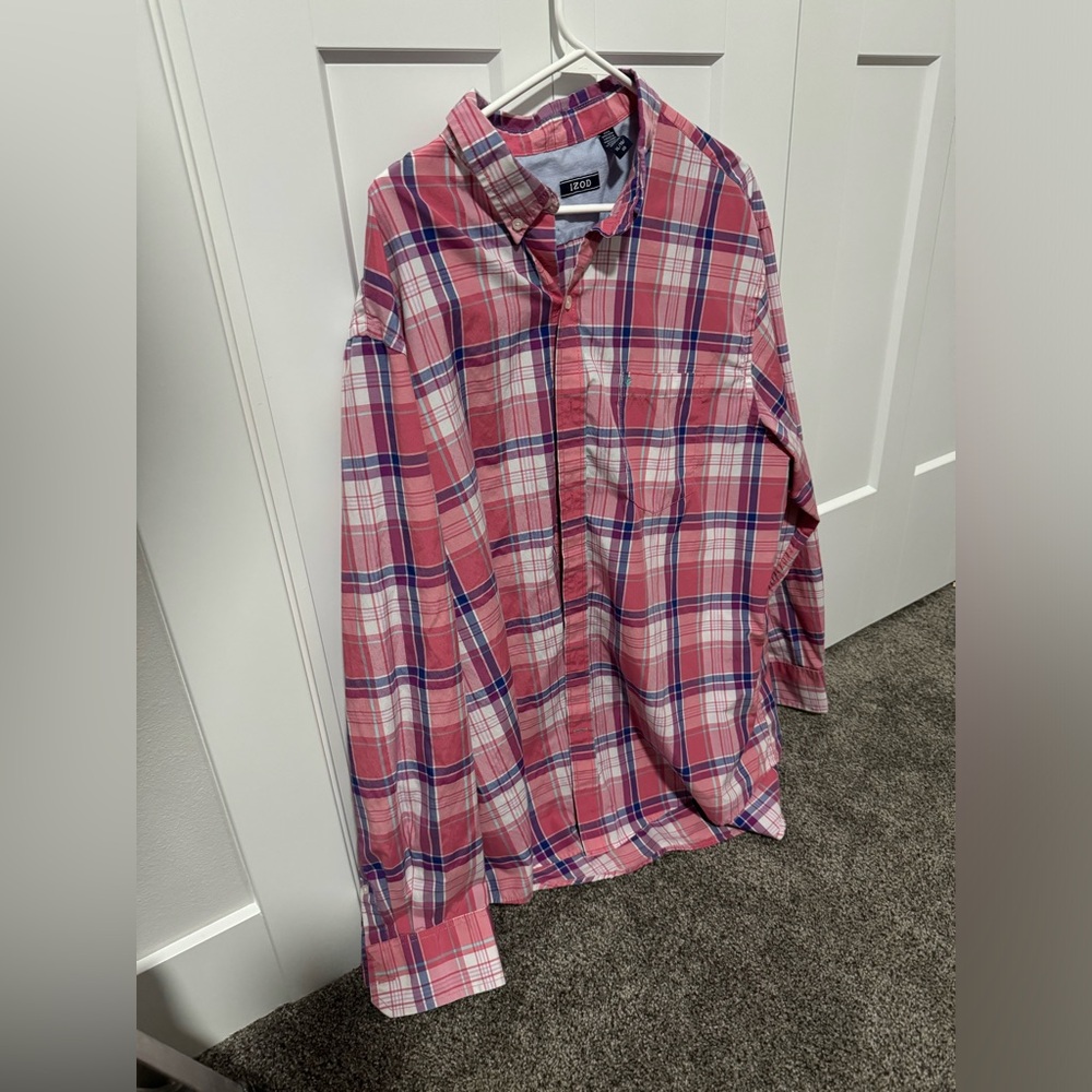 Izod Plaid Pink and Blue Button Down - XL
